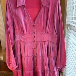 Umgee Vibrant Pink Long Sleeve Dress